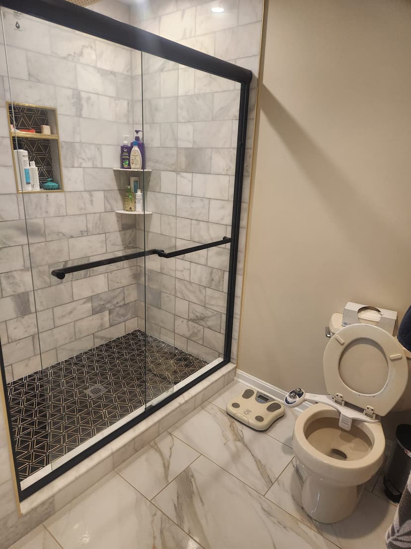 Neatly cleaned bathroom countertop and fixtures in a home